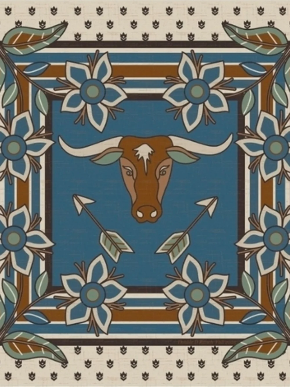 Double D Ranch Silk Teal, Brown & Cream Western Bandana Scarf